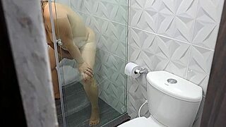 Mother-In-Law Masturbates With Monster Cock In Bathroom