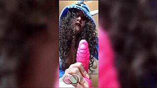 pedazodchicle, in cute stitch pajamas, goes wild trying double penetration with toys