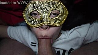 Masked Prostitute Deepthroats Fat Cock and Swallows Cum in Intense Face Fucking.