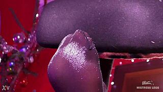 Mistress teases with sexy feet in lurex pantyhose