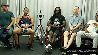 petite 18+ babe gets GANGBANGED and creampied