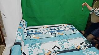 Stepsister dances in lingerie on bed