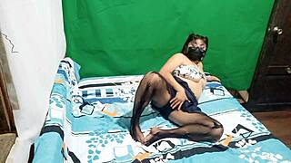 Stepsister dances in lingerie on bed