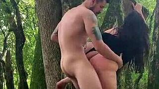 Fucking That Hot Prostitute Bent Over In The Woods With A Monster Cock!