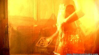 Lovely brunette participates in Indian ritual.