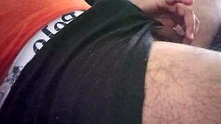 I watch my chubby mexican milf husband get his small cock pulled and testicles caressed in this homemade voyeur video