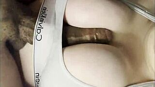 Step-sis titfucks cock between bra-covered boobs