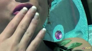 Lesbian fairies relax on the couch with sex toys and start rubbing