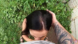 Teen Swallows Cum Publicly Behind Garage