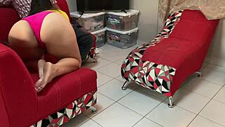 Stepsister cleans house while I fantasize about fucking her big ass.