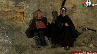 Young blonde teen gets her tight ass fucked outdoor in wild roleplay costume.