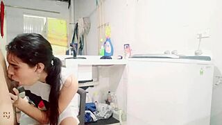 Starting with solo play while my Colombian hermanastra washes clothes, then deepthroat and anal banging