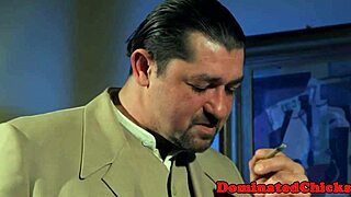 Petite beauty bound and dominated by ruthless master in stockings