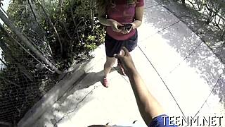 Hardcore video of teen babe Courtney Loxx giving a rough blowjob