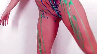 Brunette pornstar Jayden Jaymes masturbates in latex