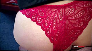 my lover's BIG ASS gets DOGGYSTYLE FUCKED in her RED THONGA, homemade mexican blonde MILF action