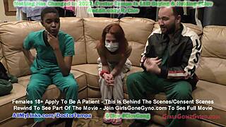 Ebony soccer player Jewel is examined by Doctor Tampa in latex gloves
