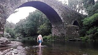 amateur fitness babe gets wet and horny swimming in spanish river