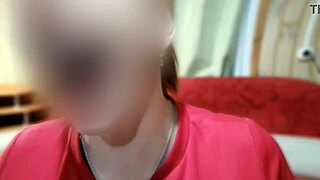 Interview with amateur wife in red dress and stockings as part of homemade porn