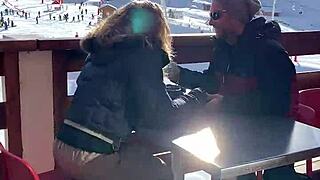 french blonde slut angel emily bent over for outdoor anal riding in cowgirl position