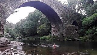 amateur fitness babe gets wet and horny swimming in spanish river