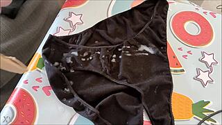 Wife 2, jerking off, cum on panties