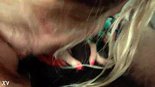 she gives a sloppy blowjob and handjob.