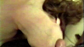 Busty brunette sucks cock in sexy white lingerie