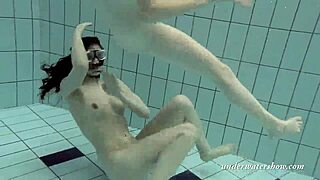 Loris and Okunewa Dive into Lesbian Play Underwater in Pool.