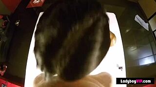 Handcuffed Asian Ladyboy Deepthroats Hard in POV Rough Session