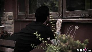 Perverted neighbor blackmails hot blonde teen 18+ into taboo sex, watching her ass and cock