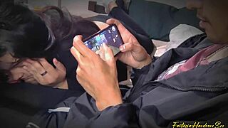 Stuck playing Free Fire at my buddy’s place, he sneaks his huge cock into my mouth for hardcore action.