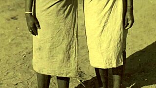 Vintage women with hairy body in outdoor interracial action