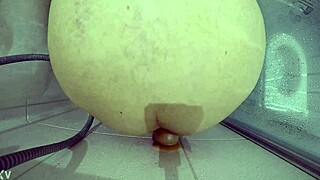 I endure a bloody dildo fuck in the shower.