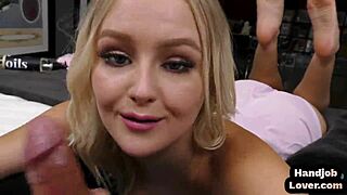 Blonde teen jerks off a man and uses filthy language in the POV analsex