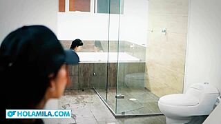 mila garcia goin wild with lesbian pussy eatin in bathroom, damn