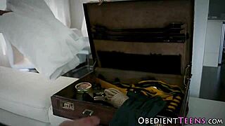 teen gets bound and ruthlessly fucked in bondage