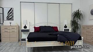 i watch these cute lesbo cuties get covered in piss and splatter all wet with bizarre toys and fetish masturbation