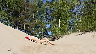 Feeling wild with this naked redhead in public