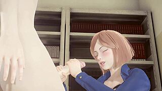 in the library, nobara kugisaki engages in intense hardsex with futanari elements