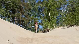 Feeling wild with this naked redhead in public