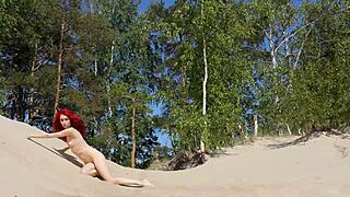 Feeling wild with this naked redhead in public