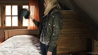 Blonde Delphine fingers her petite tits.