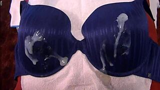 i'm jerking off and cumming on her blue 38d bra