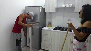 A Latina stepsister with big tits gives a mind blowing blowjob in the kitchen