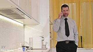 Hung client gives me blowjob and a cumshot in the kitchen