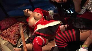 stacey saran teases with busty tits and anal riding in group action