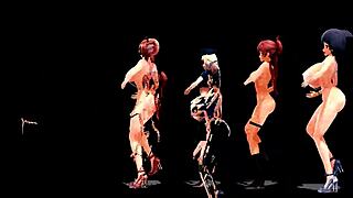 A hentai video of four anime girls dancing to a song of MMD
