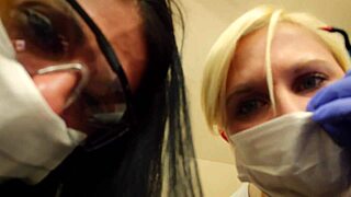 Double handjob by Alexis Rain and Fifi Foxx in masks