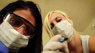 Double handjob by Alexis Rain and Fifi Foxx in masks